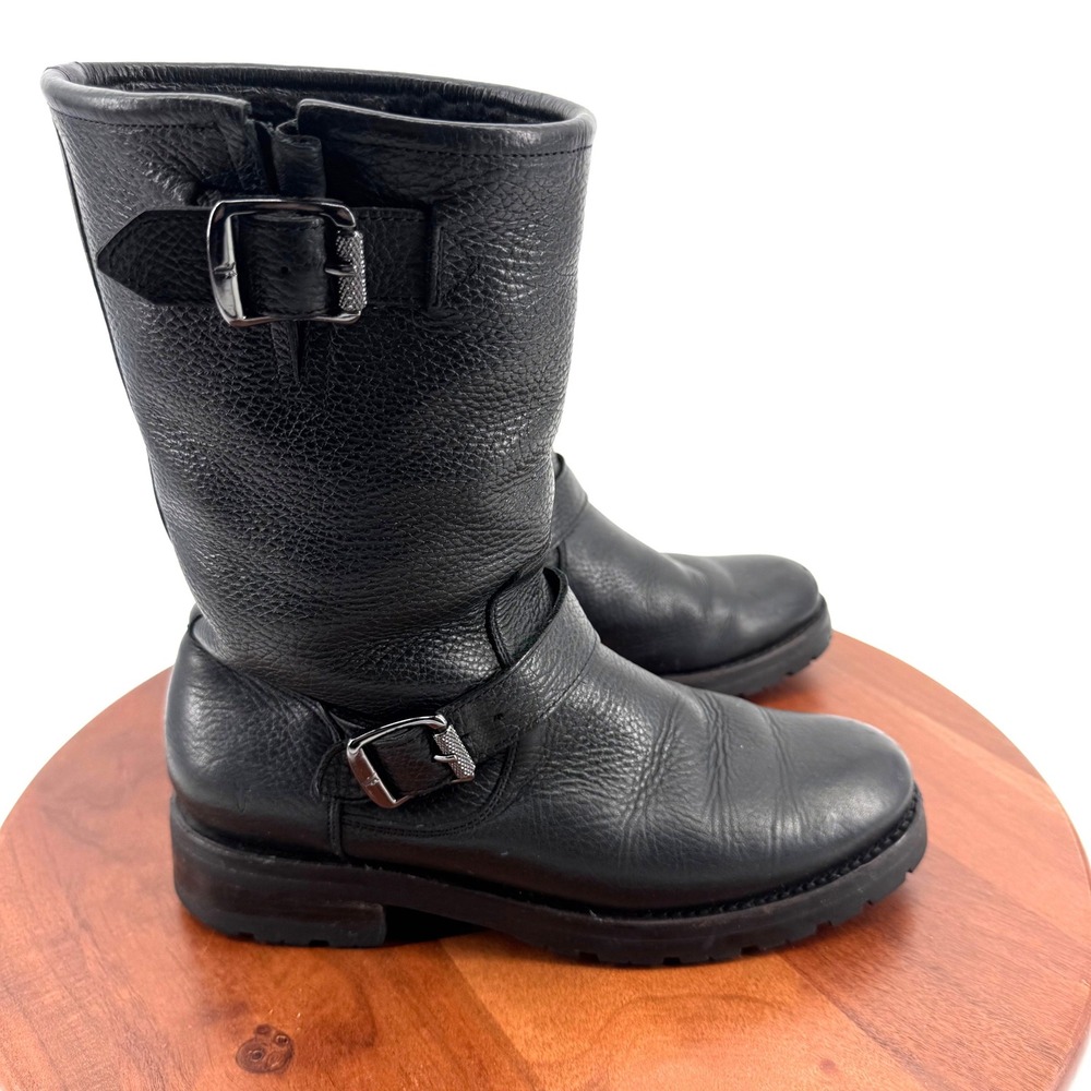 Frye Engineer Boots Black Pebbled Leather Faux Fur Lined Moto 3508 Women 9B